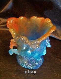 Daum Pate de Verre Timbale Chevaux de Marly Bleu Horse Vase MIB (2 Avail.)