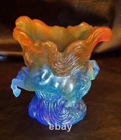 Daum Pate de Verre Timbale Chevaux de Marly Bleu Horse Vase MIB (2 Avail.)