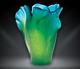 Daum Vase Floral Ginkgo Green and Blue Art Glass Made in France 03410 New
