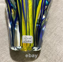 David Lotton 11 Signed Large Dual Design Blue & Yellow Art Glass Vase