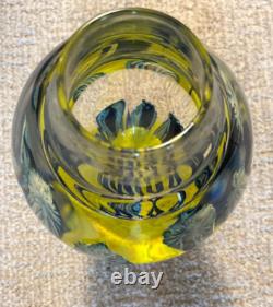 David Lotton 11 Signed Large Dual Design Blue & Yellow Art Glass Vase