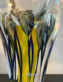 David Lotton 11 Signed Large Dual Design Blue & Yellow Art Glass Vase