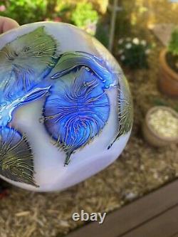 David Lotton Blue Aurene Iridescent Calcite Art Glass Vase FREESHIP signed dated