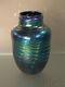 David Lotton Studio Art Glass Blue & Green Zipper Vase