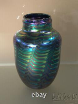 David Lotton Studio Art Glass Blue & Green Zipper Vase