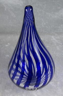 David Shanfeld Hand Blown Blue Ribbon Art Glass Vase Tesuque Glassworks 7 inch