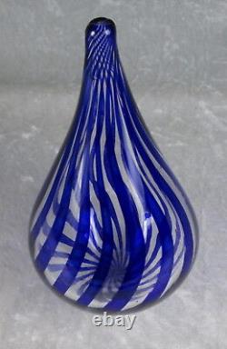 David Shanfeld Hand Blown Blue Ribbon Art Glass Vase Tesuque Glassworks 7 inch