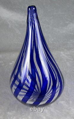 David Shanfeld Hand Blown Blue Ribbon Art Glass Vase Tesuque Glassworks 7 inch