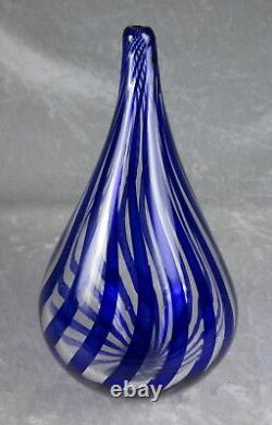 David Shanfeld Hand Blown Blue Ribbon Art Glass Vase Tesuque Glassworks 7 inch