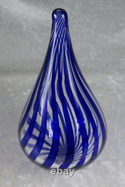 David Shanfeld Hand Blown Blue Ribbon Art Glass Vase Tesuque Glassworks 7 inch