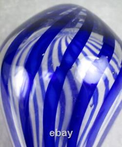 David Shanfeld Hand Blown Blue Ribbon Art Glass Vase Tesuque Glassworks 7 inch