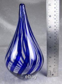 David Shanfeld Hand Blown Blue Ribbon Art Glass Vase Tesuque Glassworks 7 inch