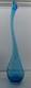 Designer Swung Floor Vase Bottle 31x8 Goose Neck Blue Modern Glass Art