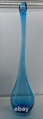 Designer Swung Floor Vase Bottle 31x8 Goose Neck Blue Modern Glass Art
