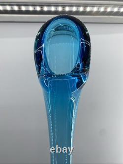 Designer Swung Floor Vase Bottle 31x8 Goose Neck Blue Modern Glass Art