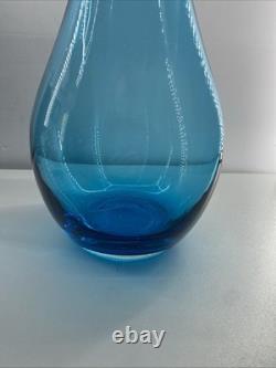 Designer Swung Floor Vase Bottle 31x8 Goose Neck Blue Modern Glass Art