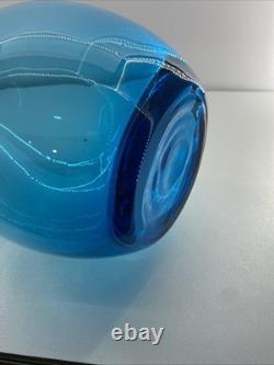 Designer Swung Floor Vase Bottle 31x8 Goose Neck Blue Modern Glass Art