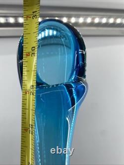 Designer Swung Floor Vase Bottle 31x8 Goose Neck Blue Modern Glass Art