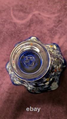 Dichroic Blue Exotic Glass Vase Wide Opening at 6.5 Tall Vintage &, Fluted