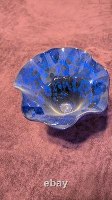 Dichroic Blue Exotic Glass Vase Wide Opening at 6.5 Tall Vintage &, Fluted