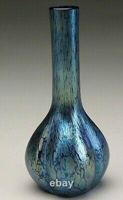 Diminutive Antique Loetz Papillon Cobalt Bottle Shaped Vase