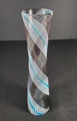 Dino Martens 14.5 Tall MCM Murano Art Glass Vase Blue White Black Aurel. Tosa