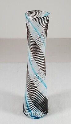 Dino Martens 14.5 Tall MCM Murano Art Glass Vase Blue White Black Aurel. Tosa