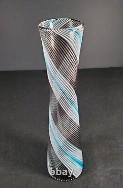 Dino Martens 14.5 Tall MCM Murano Art Glass Vase Blue White Black Aurel. Tosa