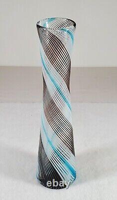 Dino Martens 14.5 Tall MCM Murano Art Glass Vase Blue White Black Aurel. Tosa