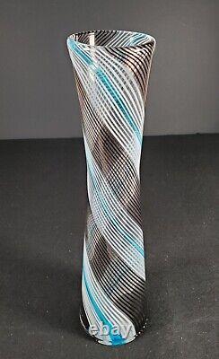 Dino Martens 14.5 Tall MCM Murano Art Glass Vase Blue White Black Aurel. Tosa