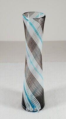 Dino Martens 14.5 Tall MCM Murano Art Glass Vase Blue White Black Aurel. Tosa