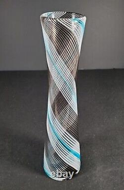 Dino Martens 14.5 Tall MCM Murano Art Glass Vase Blue White Black Aurel. Tosa