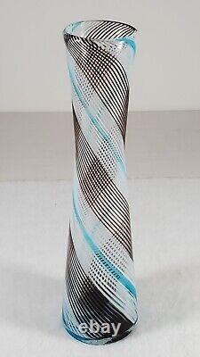 Dino Martens 14.5 Tall MCM Murano Art Glass Vase Blue White Black Aurel. Tosa