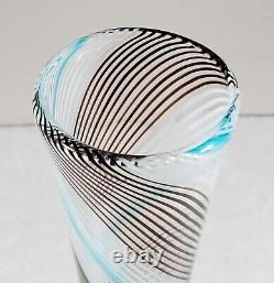 Dino Martens 14.5 Tall MCM Murano Art Glass Vase Blue White Black Aurel. Tosa