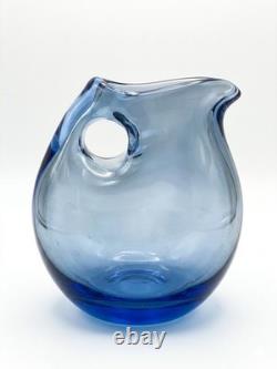 Dominick Labino Glass Pitcher 4 1/2 Blue Glass 1970 Freehand. SIGNED
