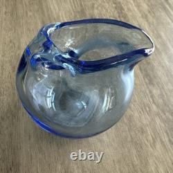 Dominick Labino Glass Pitcher 4 1/2 Blue Glass 1970 Freehand. SIGNED