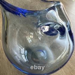 Dominick Labino Glass Pitcher 4 1/2 Blue Glass 1970 Freehand. SIGNED