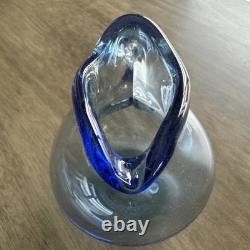 Dominick Labino Glass Pitcher 4 1/2 Blue Glass 1970 Freehand. SIGNED