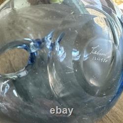 Dominick Labino Glass Pitcher 4 1/2 Blue Glass 1970 Freehand. SIGNED