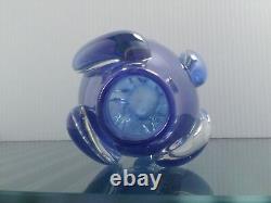 Donna FEIN Early Glass Vase Studio Art 80's Vintage Hand Blown Blue Clear SIGNED