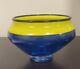 Douglas Firebug Taylor Jr. 2013 Blue with Yellow Hand-Blown Art Glass Vase