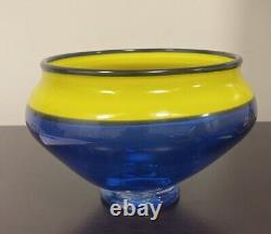 Douglas Firebug Taylor Jr. 2013 Blue with Yellow Hand-Blown Art Glass Vase