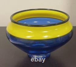 Douglas Firebug Taylor Jr. 2013 Blue with Yellow Hand-Blown Art Glass Vase