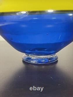 Douglas Firebug Taylor Jr. 2013 Blue with Yellow Hand-Blown Art Glass Vase