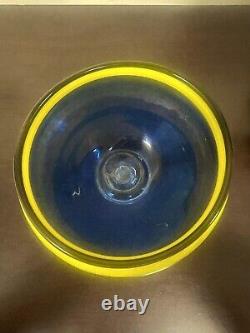 Douglas Firebug Taylor Jr. 2013 Blue with Yellow Hand-Blown Art Glass Vase