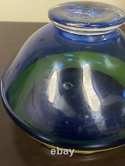 Douglas Firebug Taylor Jr. 2013 Blue with Yellow Hand-Blown Art Glass Vase