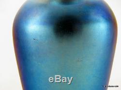Durand Art Glass 1707 D Iridescent Silver Blue Vase Ca. 1925
