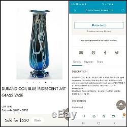 Durand Blue Aurene Vase With Coil Design