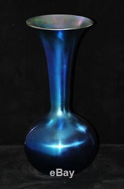 Durand Cobalt Blue Iridescent Monument Trumpet Vase
