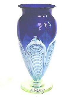 Durand Cobalt Blue & Pulled Feather Art Glass Vase c. 1925